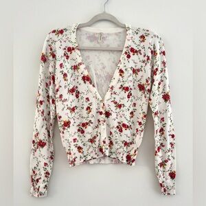 Lora Febian Women's Medium Cropped Cardigan Wildflowers Cottagecore Romantic